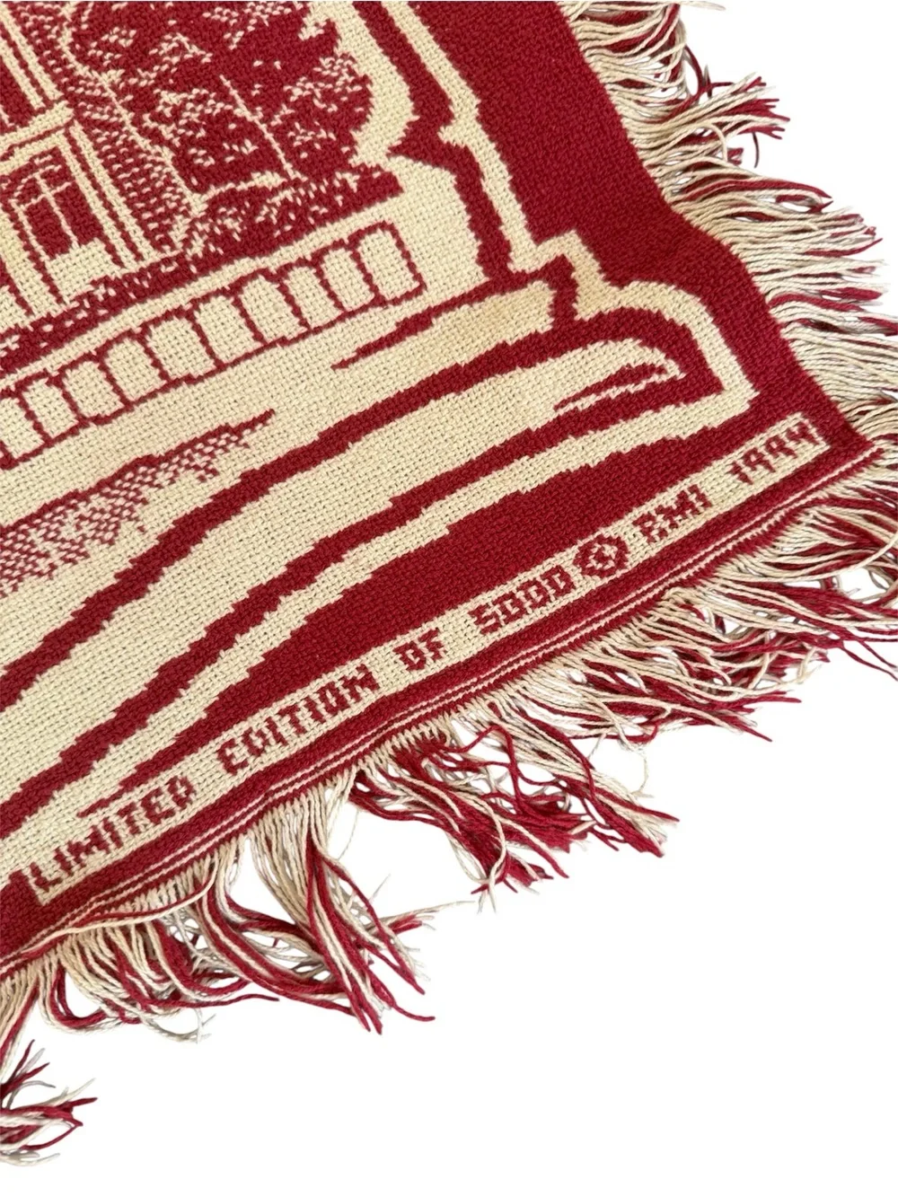 Historic Boston landmarks red and cream woven tapestry throw fringed blanket